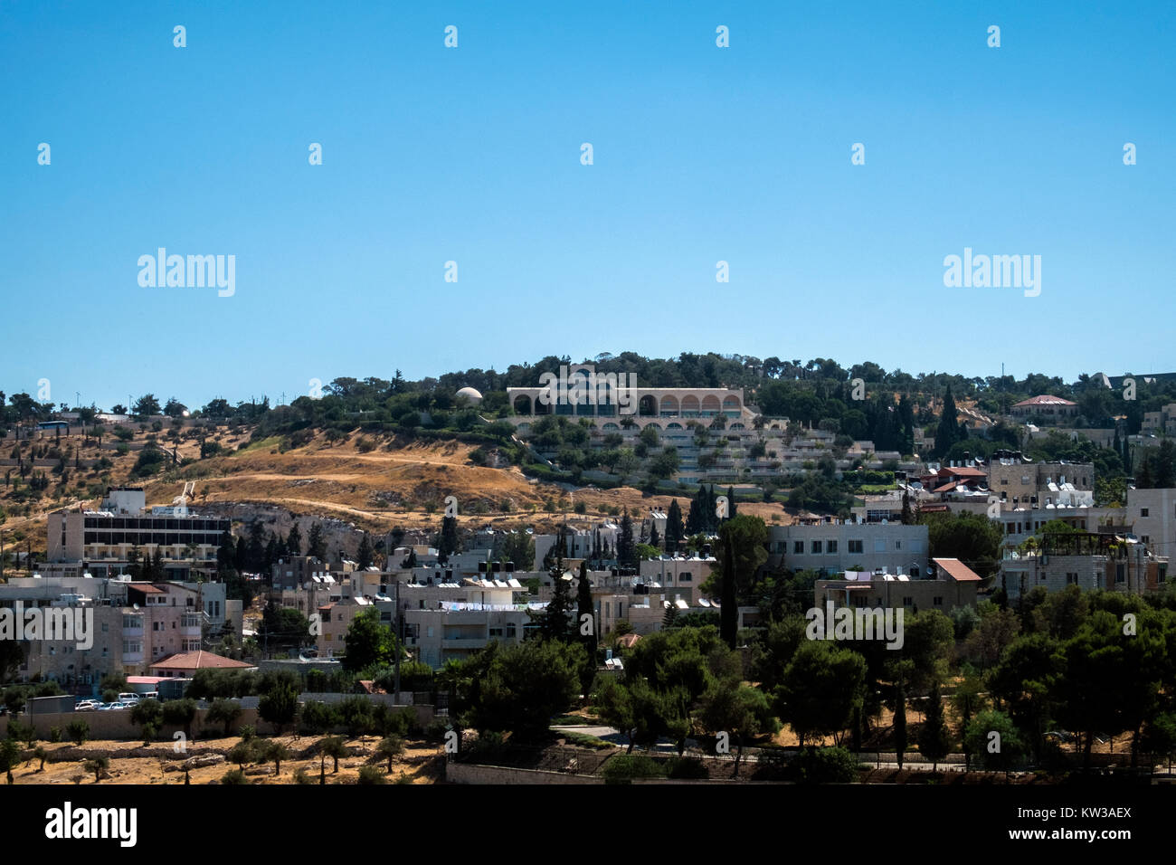 Buildings and houses on the Mount of Olives. Down the hill is the olive