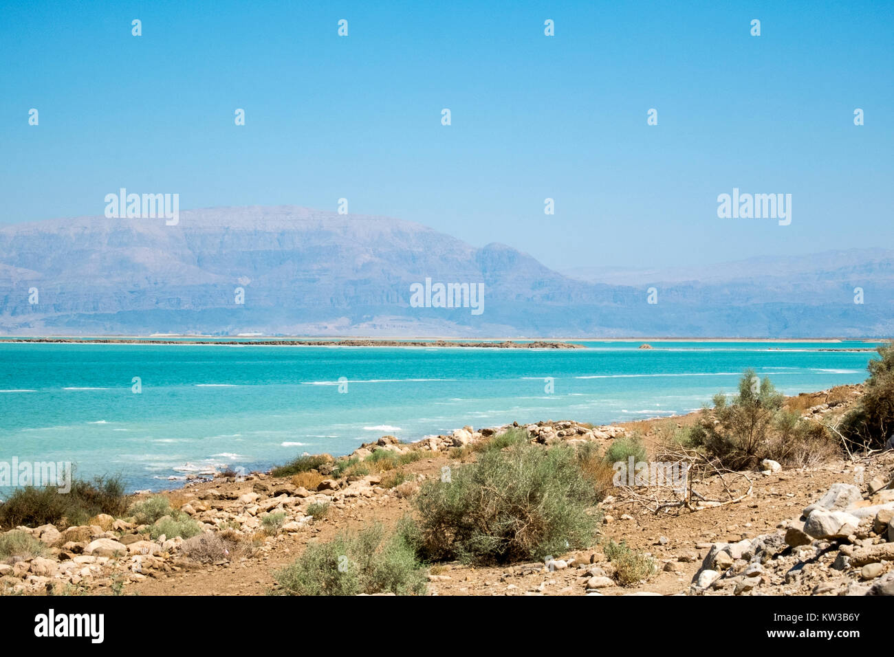 The Cote d'Azur of the Dead Sea and the ridges of the Edom Mountains on the other shore Stock Photo