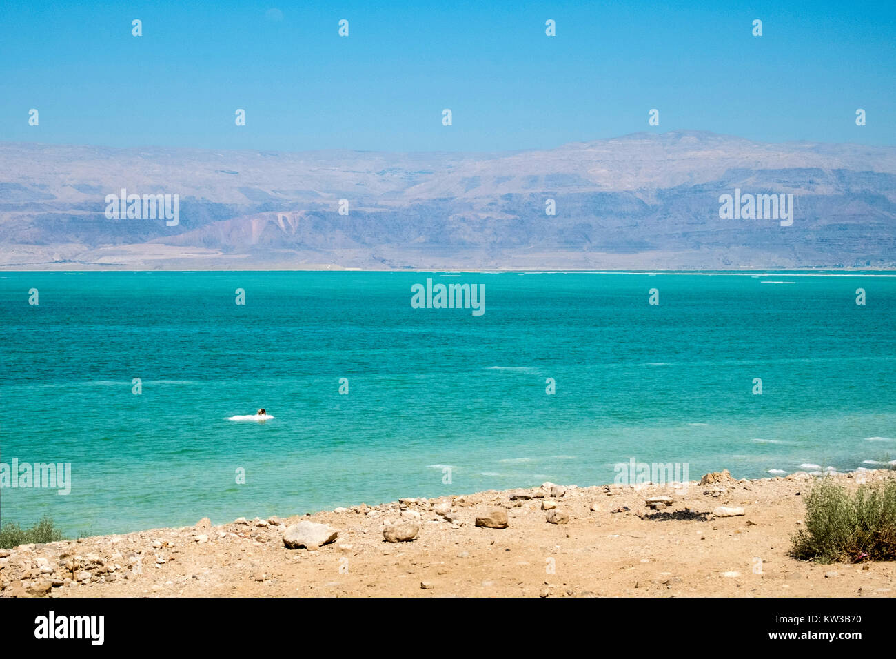 The Cote d'Azur of the Dead Sea and the ridges of the Edom Mountains on the other shore Stock Photo