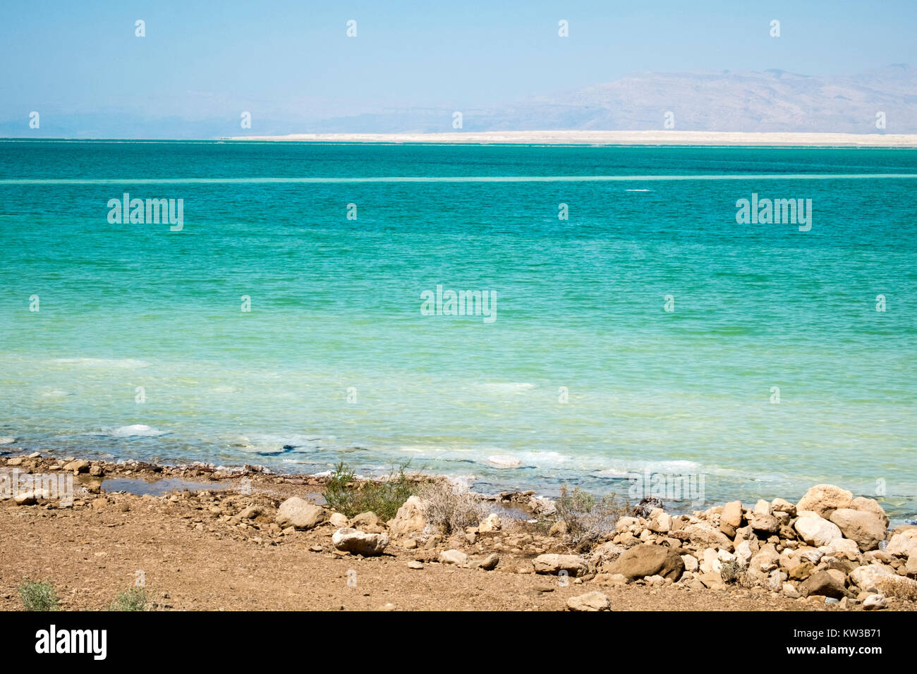 The Cote d'Azur of the Dead Sea and the ridges of the Edom Mountains on the other shore Stock Photo