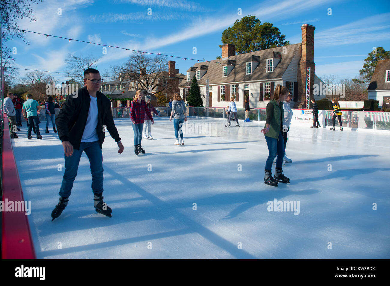 USA Virginia VA Colonial Williamsburg Winter Christmas Ice Skating on a