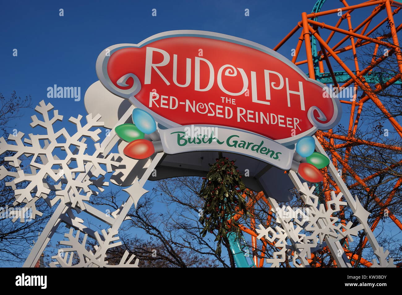 USA Virginia VA Williamsburg Christmas holiday at Busch Gardens theme park Stock Photo