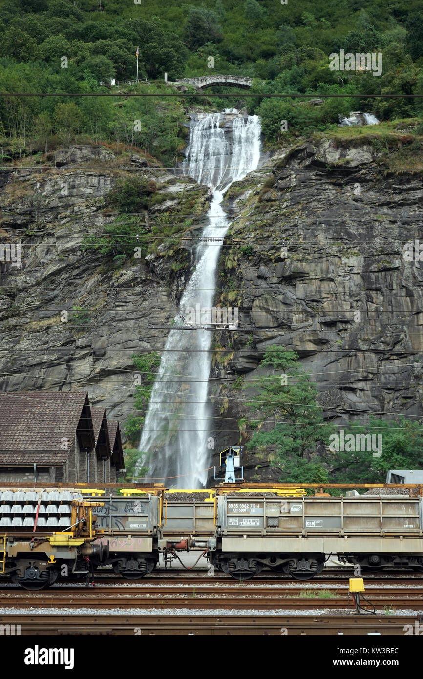 BIASCA, SWITZERLAND CIRCA AUGUST 2015 Waterfall near train station Stock Photo Alamy