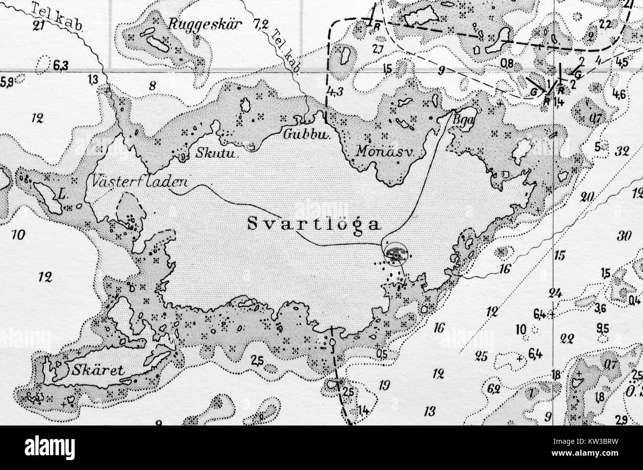 Macro shot of a old marine chart, detailing Stockholm archipelago Stock Photo