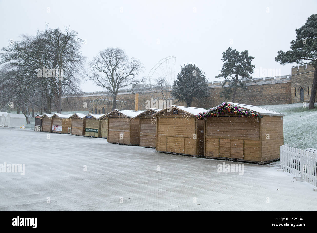 Lincoln Christmas market closed on Sunday 2017 because of snow Stock