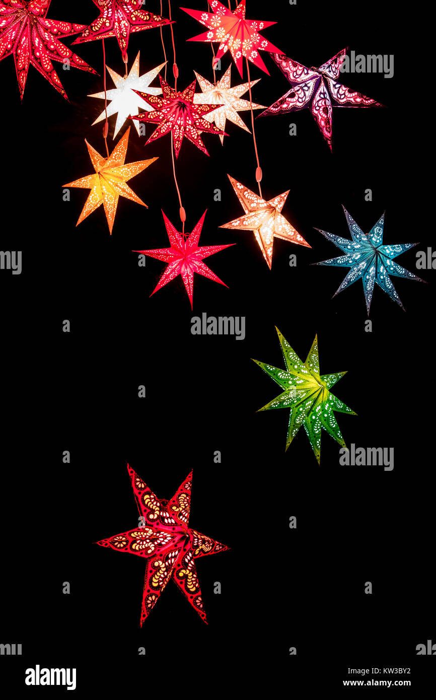 Colourful German Christmas stars at the market at Alexanderplatz