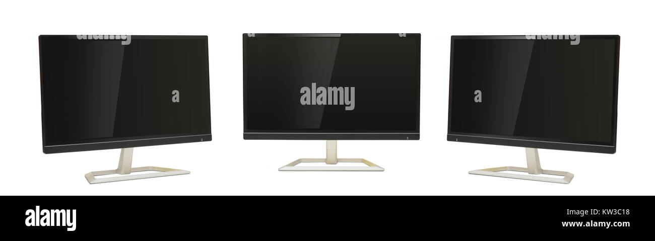 Set of Black Screen Monitor on White background. Stock Photo