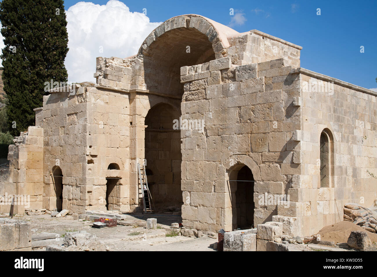 Basilica of Agios Titos, Archaeological site of Gortyna, Crete island, Greece, Europe Stock Photo