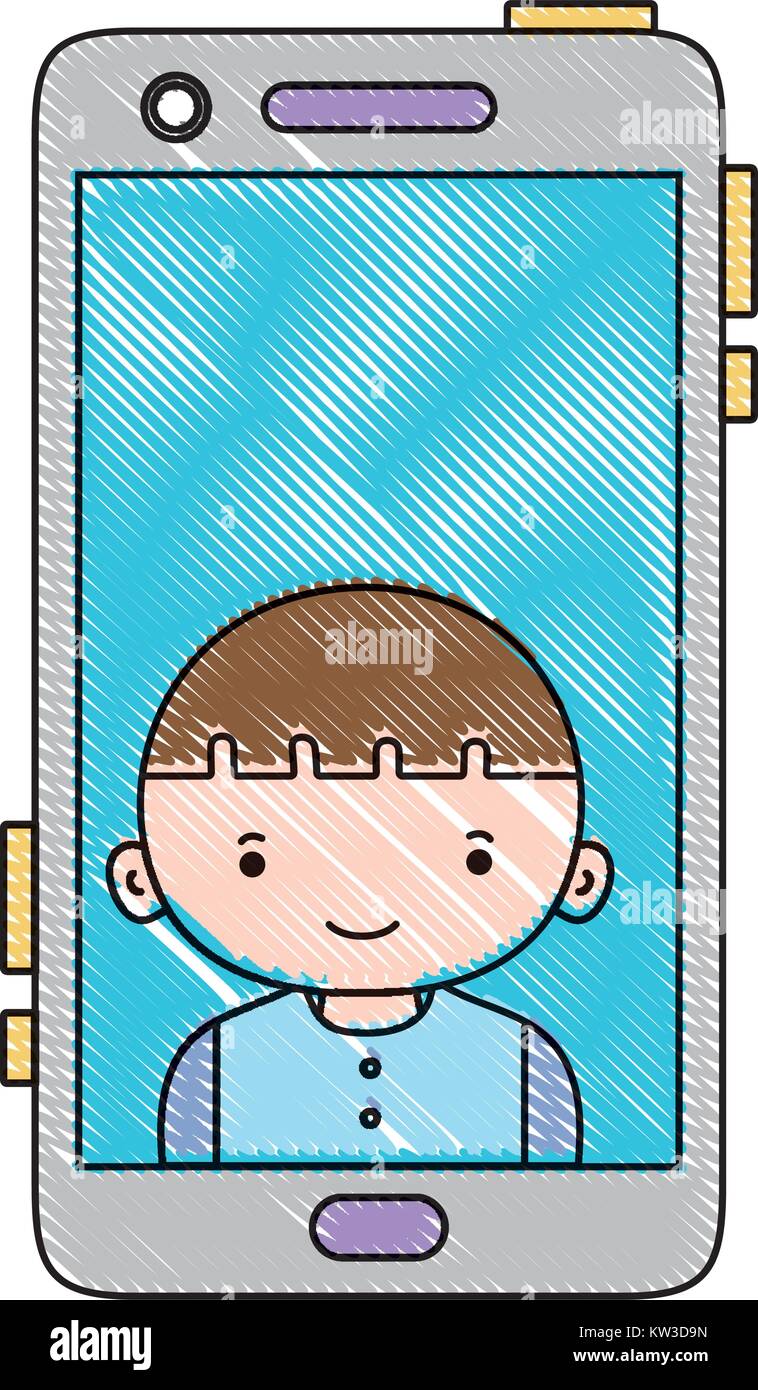 grated smartphone technology with boy person communication vector ...