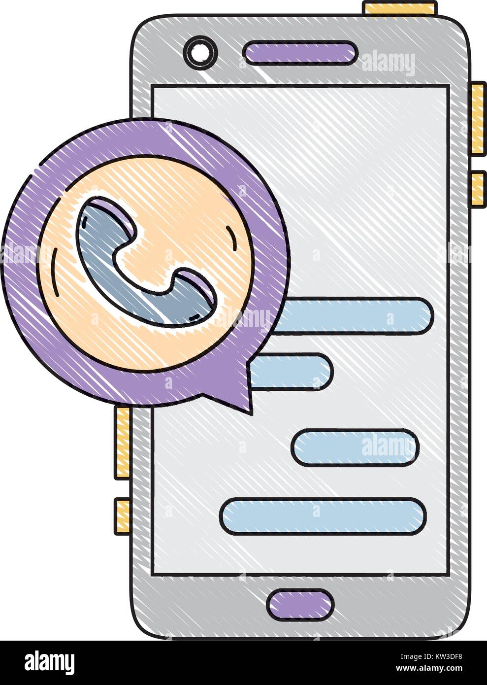 grated smartphone chat bubble with phone sign vector illustration Stock ...