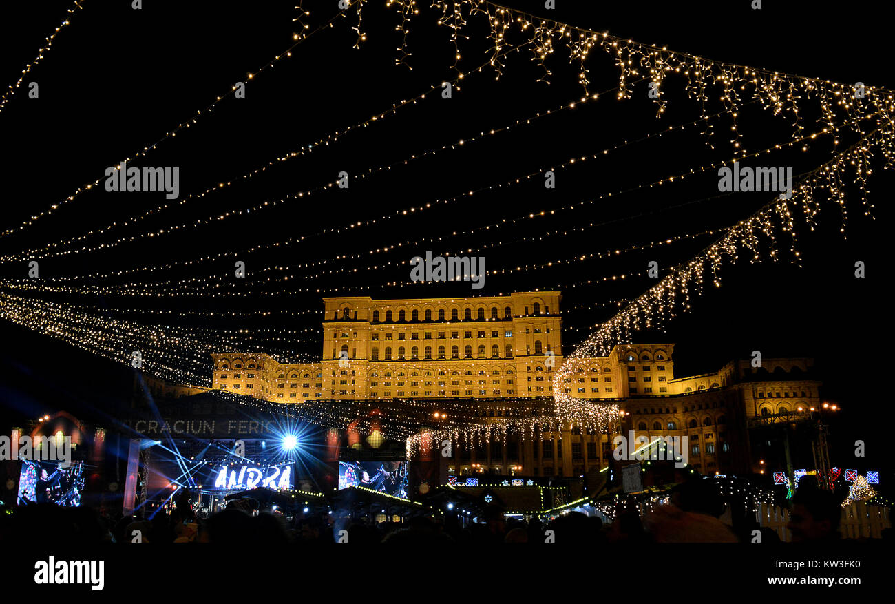 BUCHAREST, ROMANIA 6 DECEMBER 2017 Christmas lights and a free