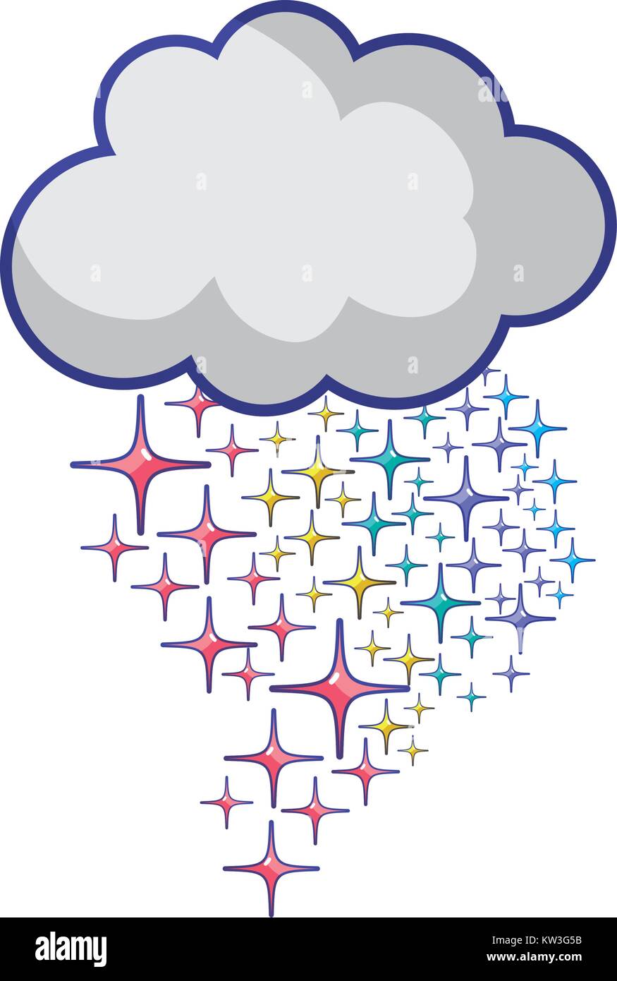 cloud with bright stars rainbow in the sky vector illustration Stock ...