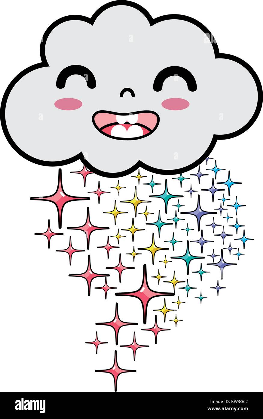happy cloud kawaii with stars rainbow vector illustration Stock Vector ...