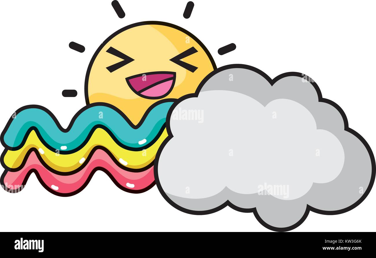happy sun with cloud and rainbow weather vector illustration Stock ...