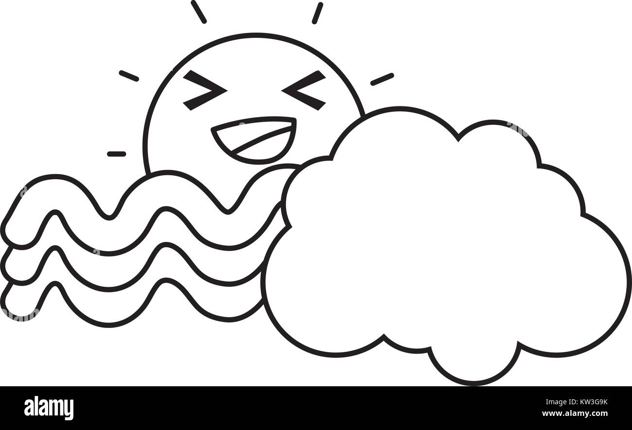 line happy sun with cloud and rainbow weather vector illustration Stock ...