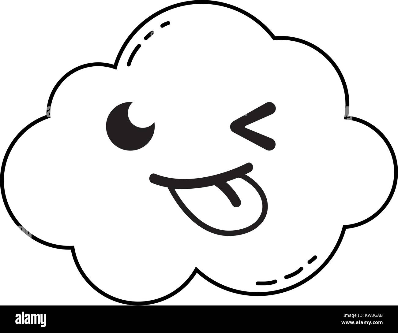 line funny and cute cloud kawaii weather vector illustration Stock ...