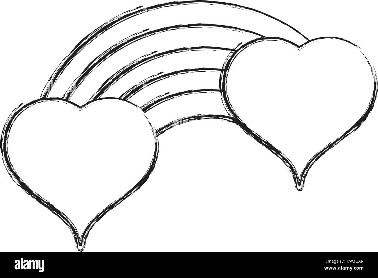 figure bright rainbow with clouds in heart shapes vector illustration ...