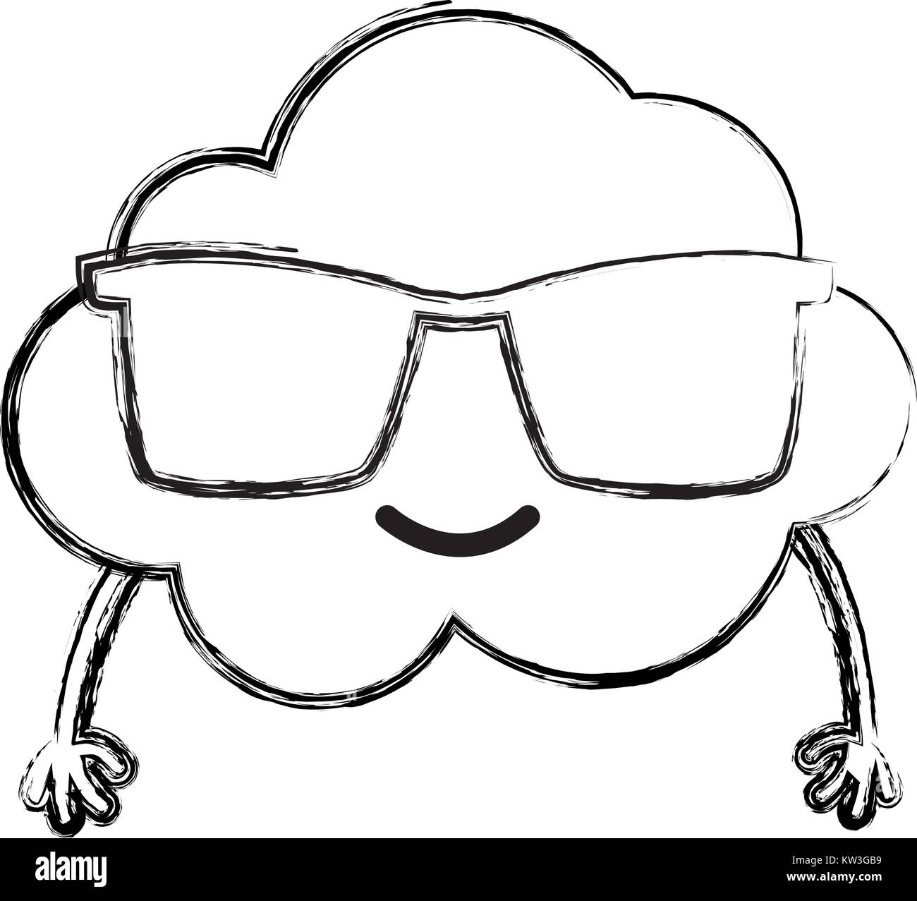 figure happy and cute cloud kawaii weather with sunglasses vector ...