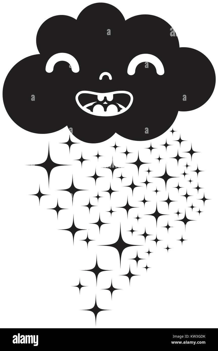 contour happy cloud kawaii with stars design vector illustration Stock ...