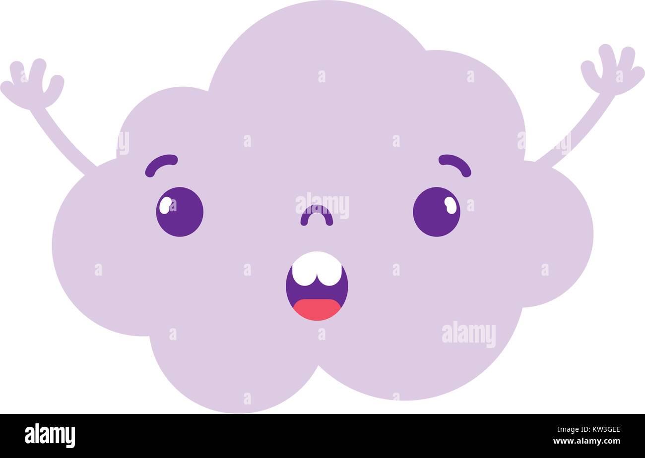 colorful surprised and cute cloud kawaii weather with arms vector ...