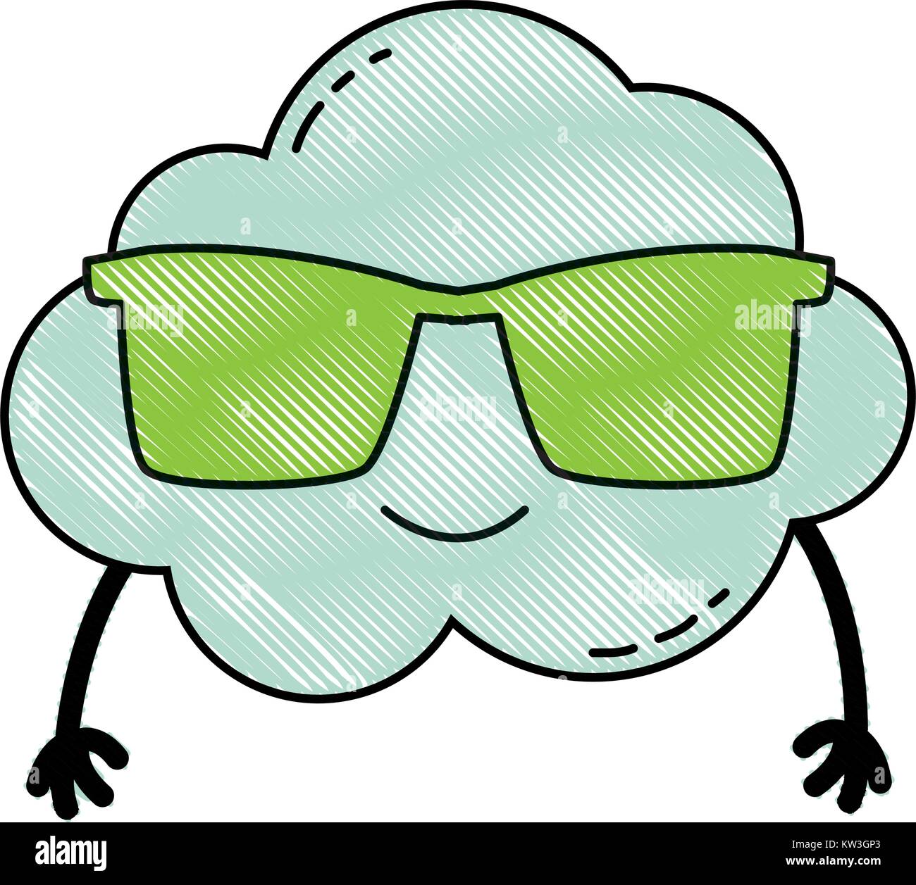 grated happy and cute cloud kawaii weather with sunglasses vector ...