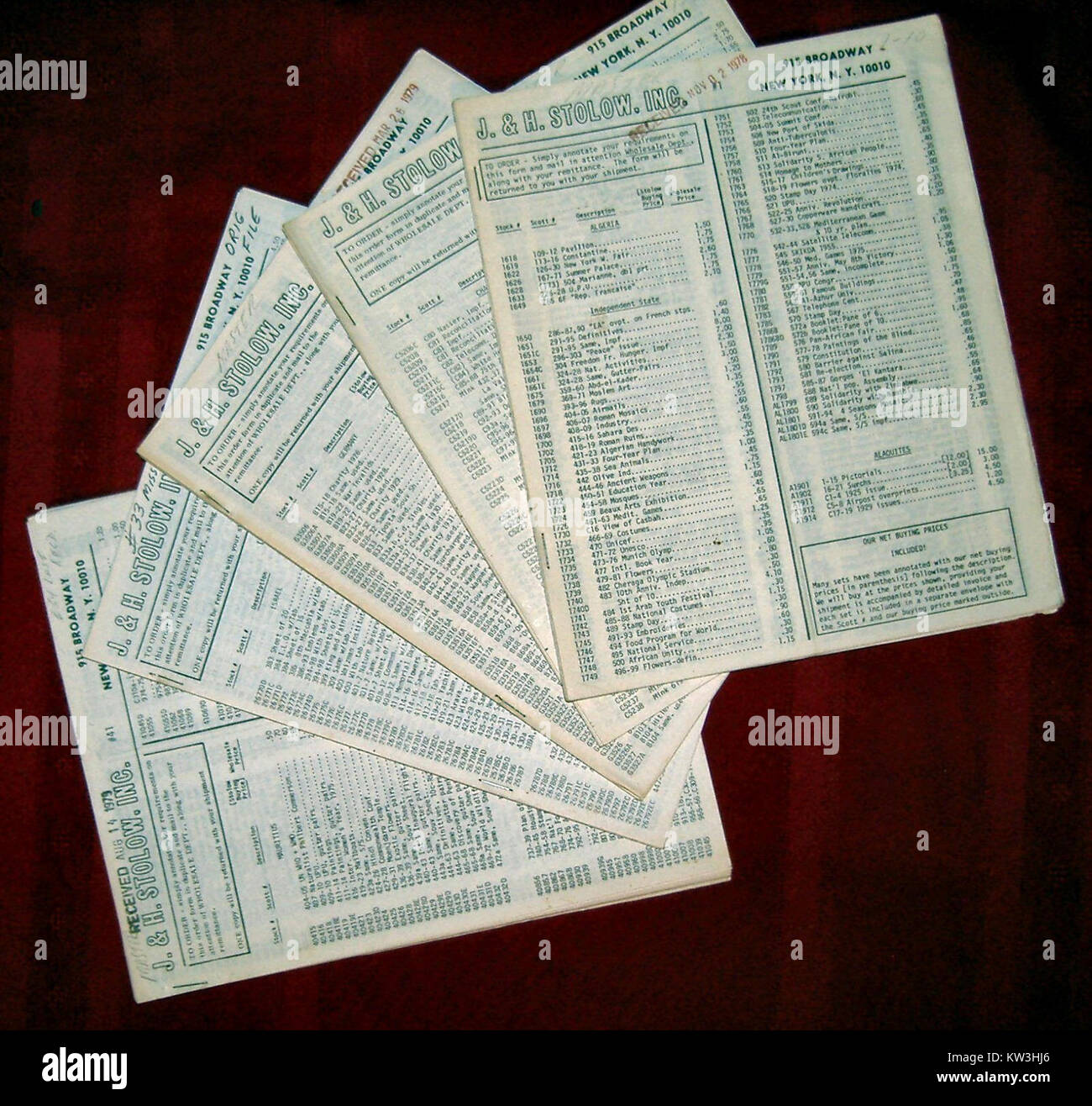 J H Stolow Stamp Dealer Price Lists 1978 And 1979 Stock Photo Alamy