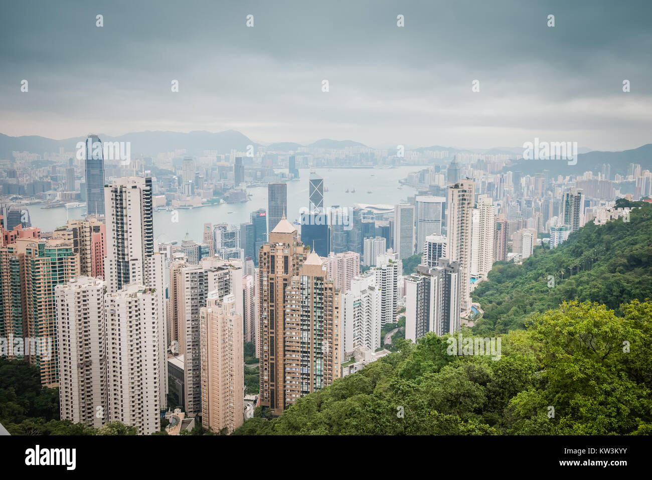 hong kong apartment buildings view from top of the peak Stock Photo