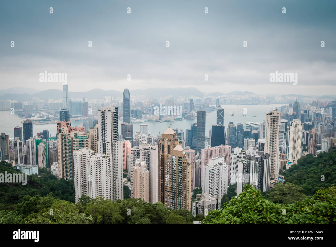 hong kong apartment buildings view from top of the peak Stock Photo
