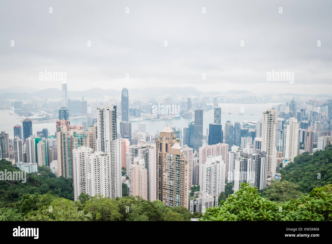 hong kong apartment buildings view from top of the peak Stock Photo