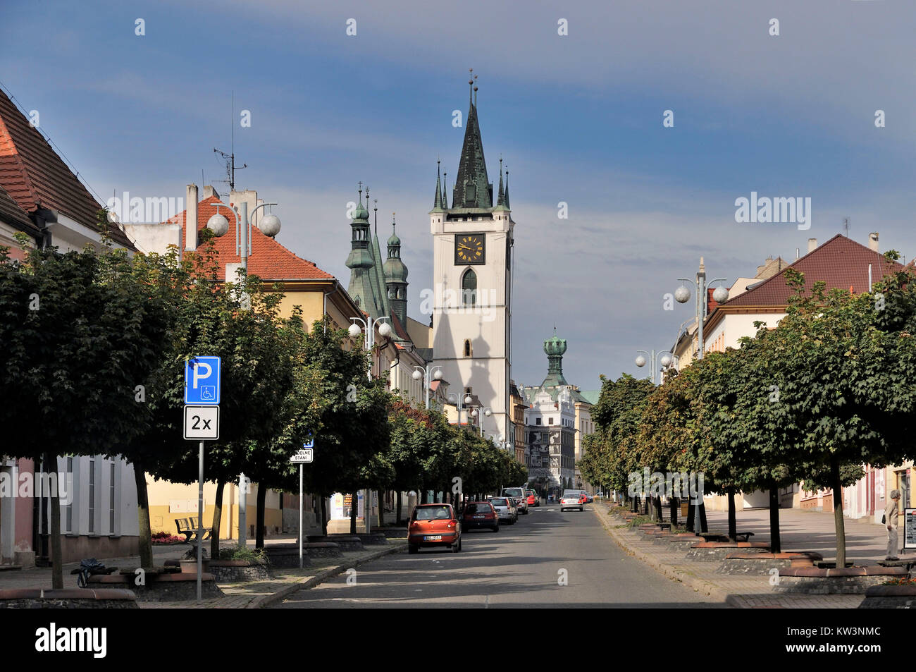 Litomerice, Czechia, Litomerice, town tower and Long street Dlouh? ulice to the Old Town centre, Tschechien, Stadtturm und Lange Strasse Dlouh? ulice  Stock Photo