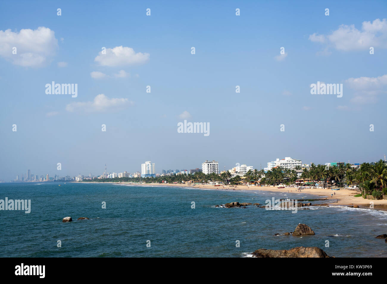 Looking towards Colombo from Mount Lavinia along the beachfront. Stock Photo