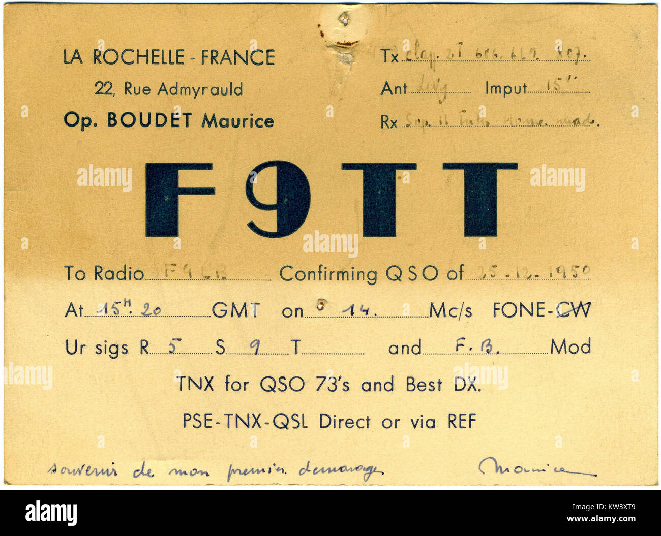 Radioamateurisme   Carte QSL de F9TT (France) (27) Stock Photo