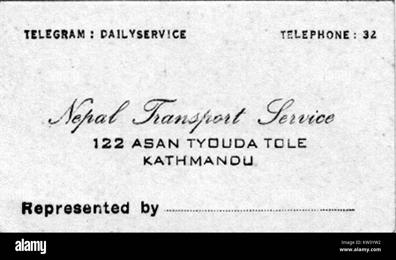 Visiting card of Nepal Transport Service Stock Photo Alamy