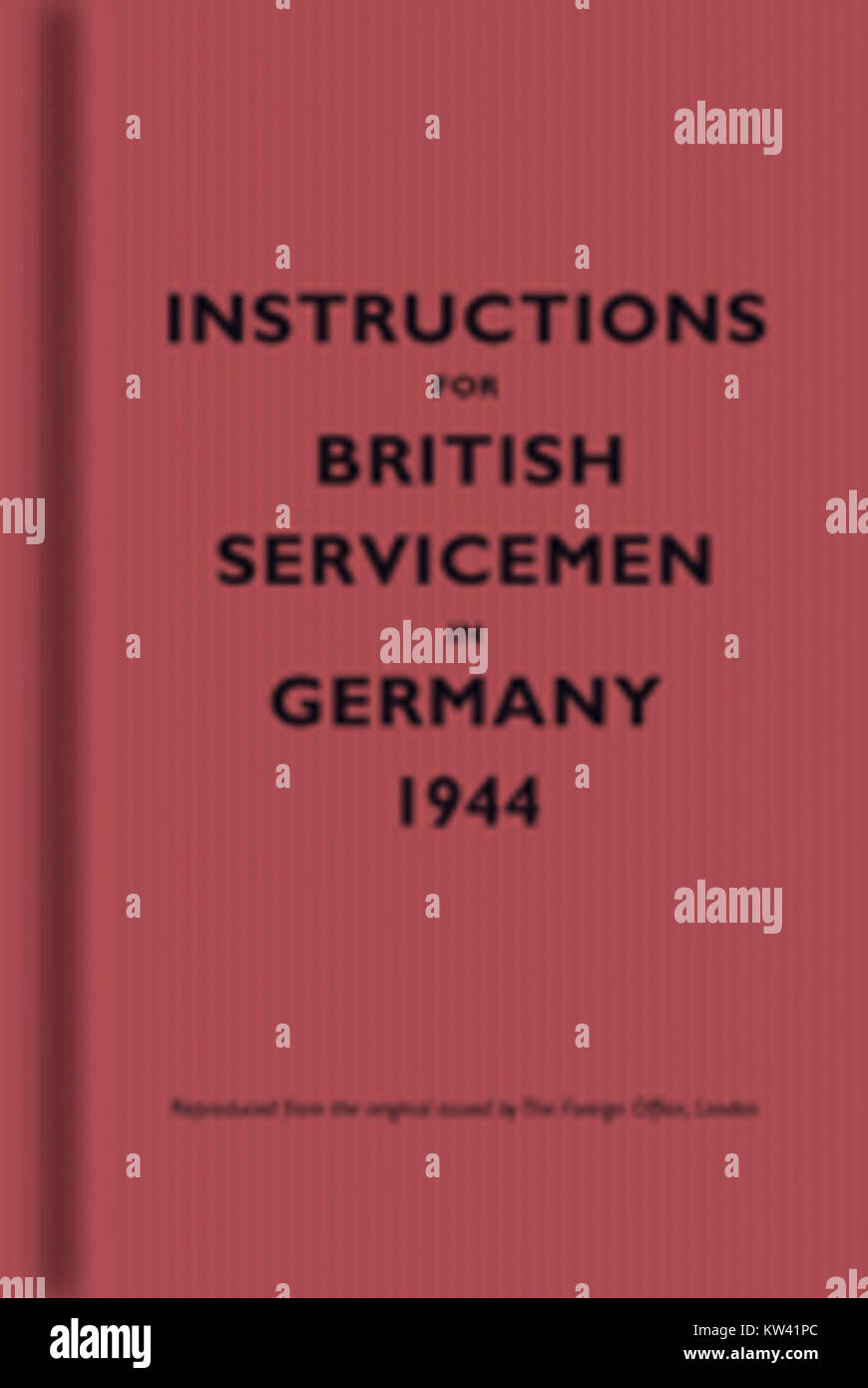 This cover refers to the instructions given to British servicemen stationed in Germany during World War II in 1944. It reflects the military directives provided to soldiers during wartime, detailing their duties and responsibilities. Stock Photo