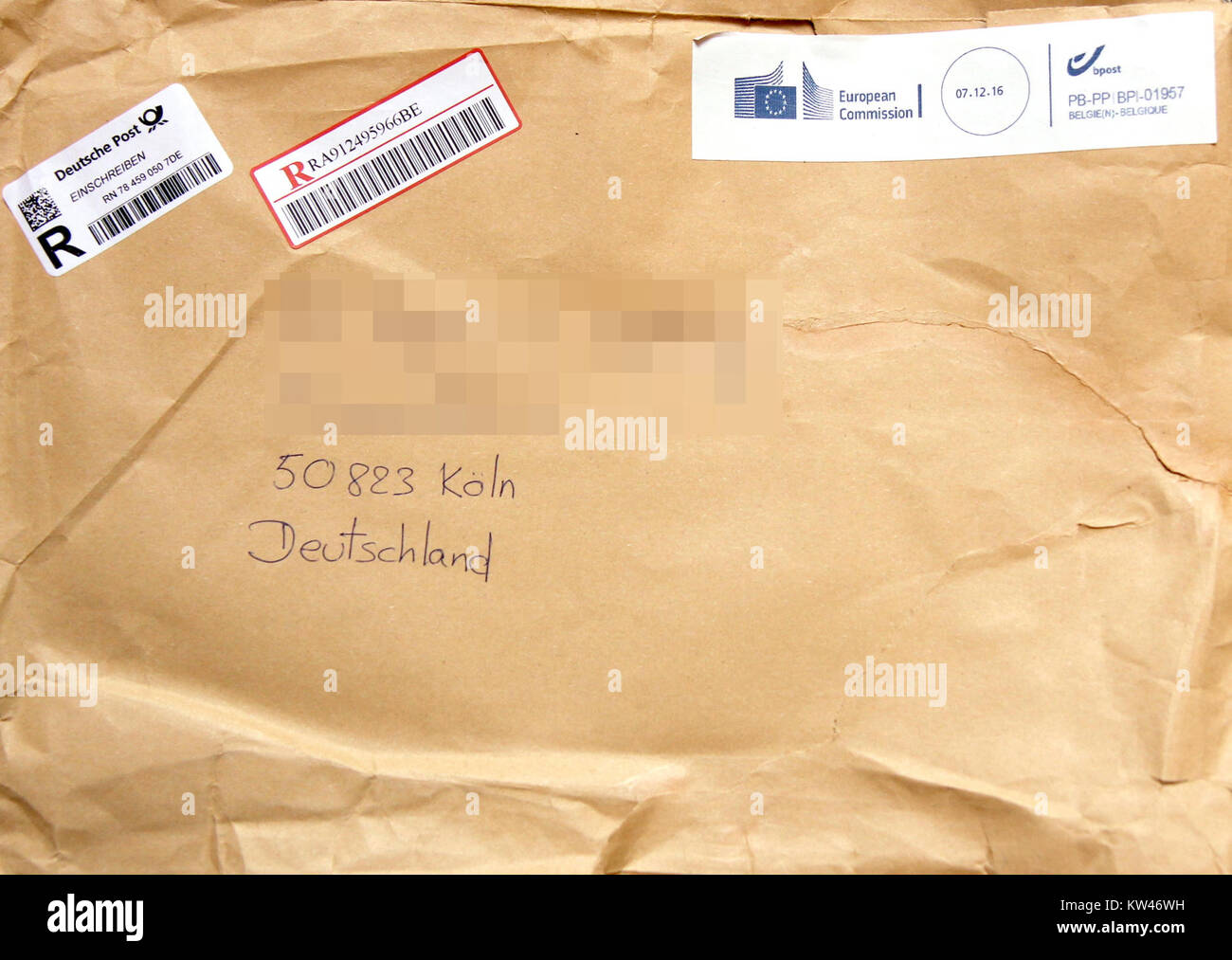 Registered Mail Envelope Belgium Germany 2016 Stock Photo Alamy