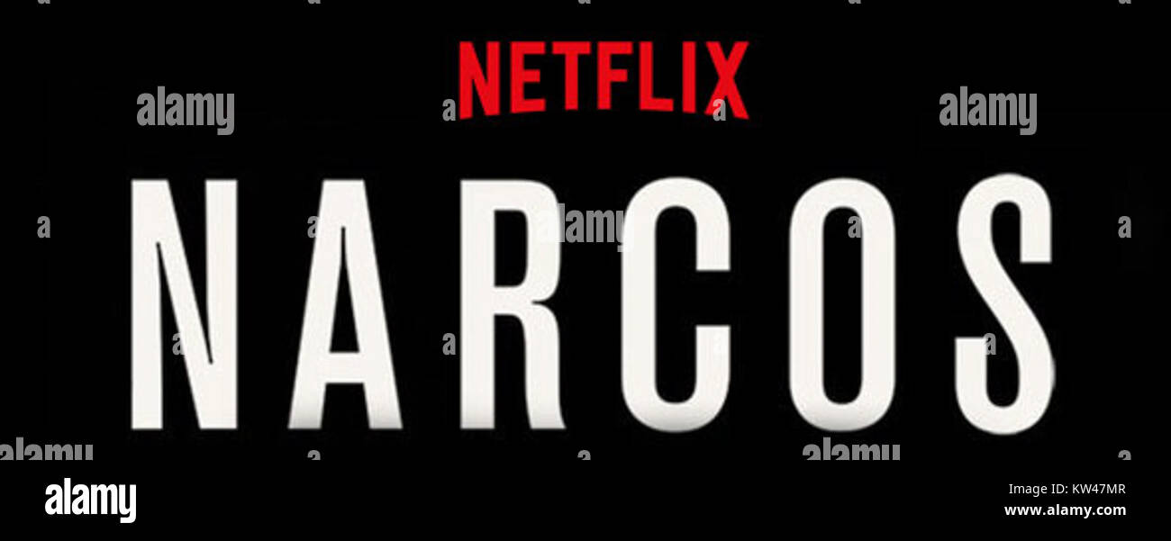 The 'Narcos' logo features bold, vintage typography with red and gold ...