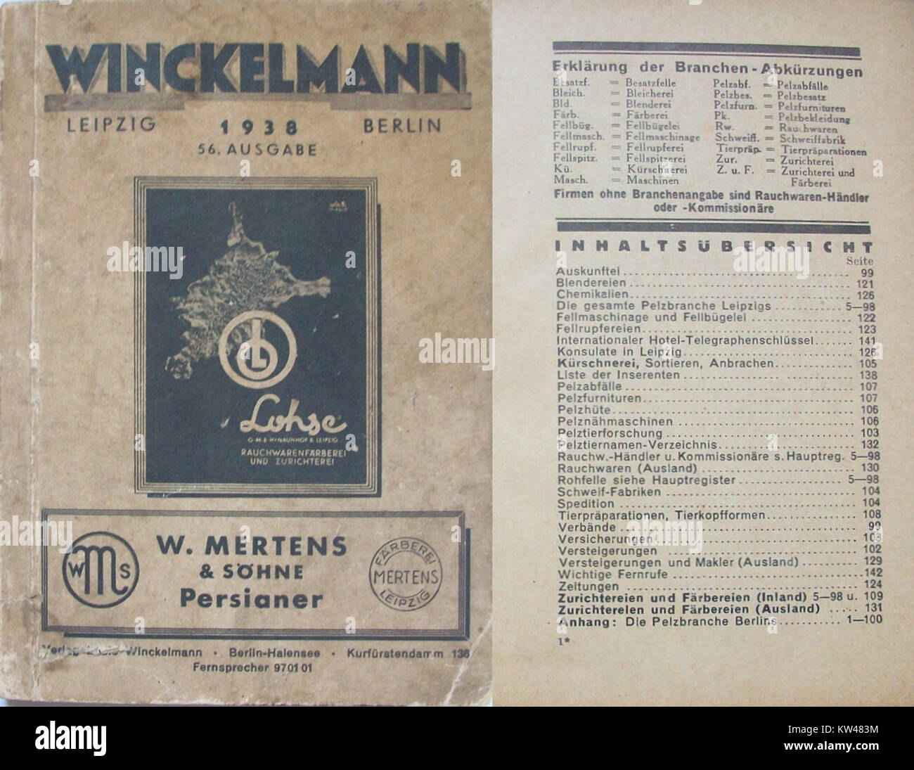 Winckelmann Pelz Fachverzeichnis, 1938 Stock Photo Alamy