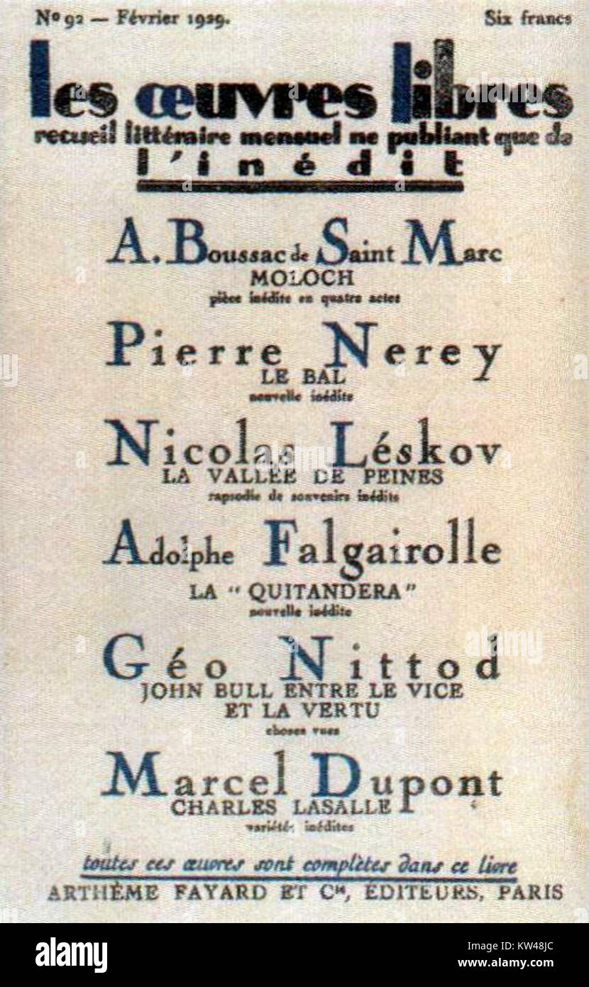 Les Oeuvres Libres N92 Published In February 1929 Is A French 