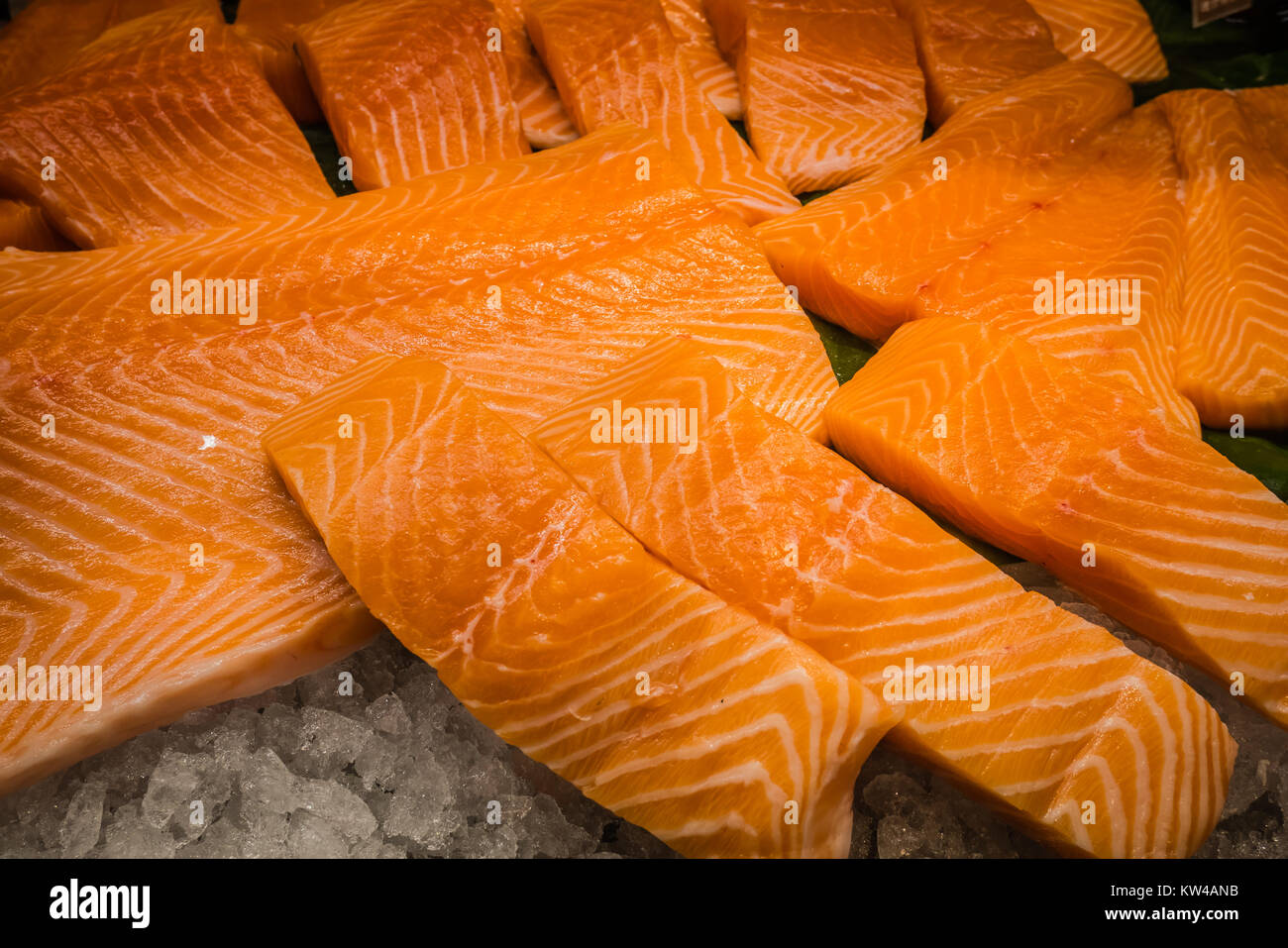 fillet salmon inside supermarket hong kong Stock Photo