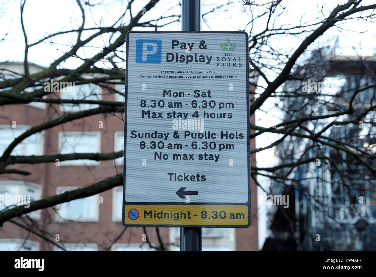 A parking restriction notice on South Carriage Drive in Hyde Park