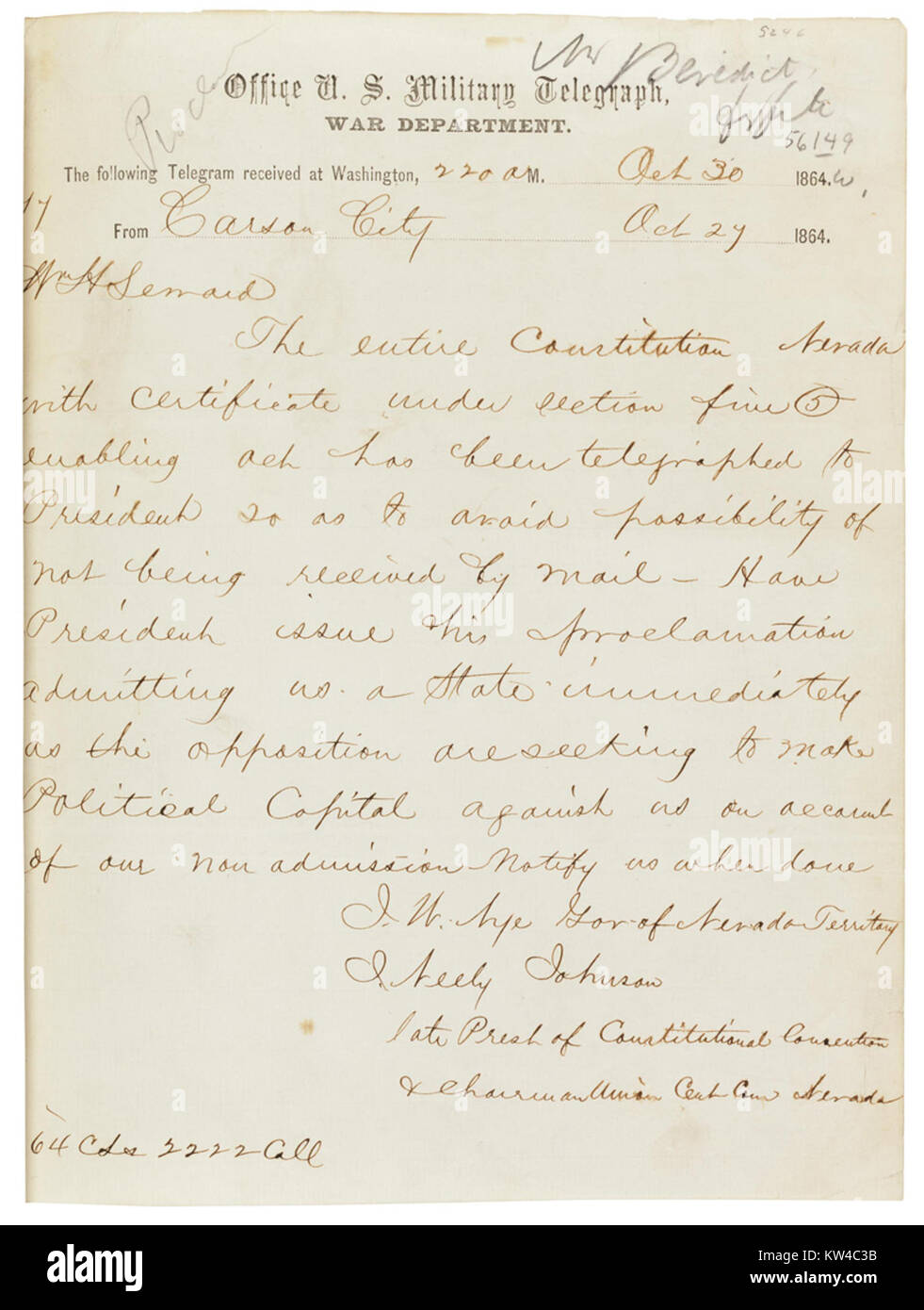 Nevada constitution (1864) page 1 Stock Photo Alamy