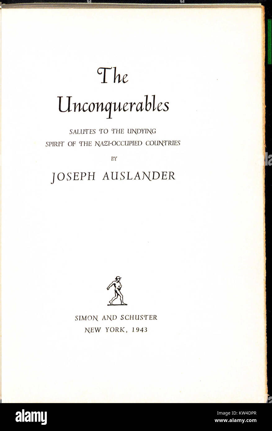 Joseph Auslander The Unconquerables 1943 Title Stock Photo