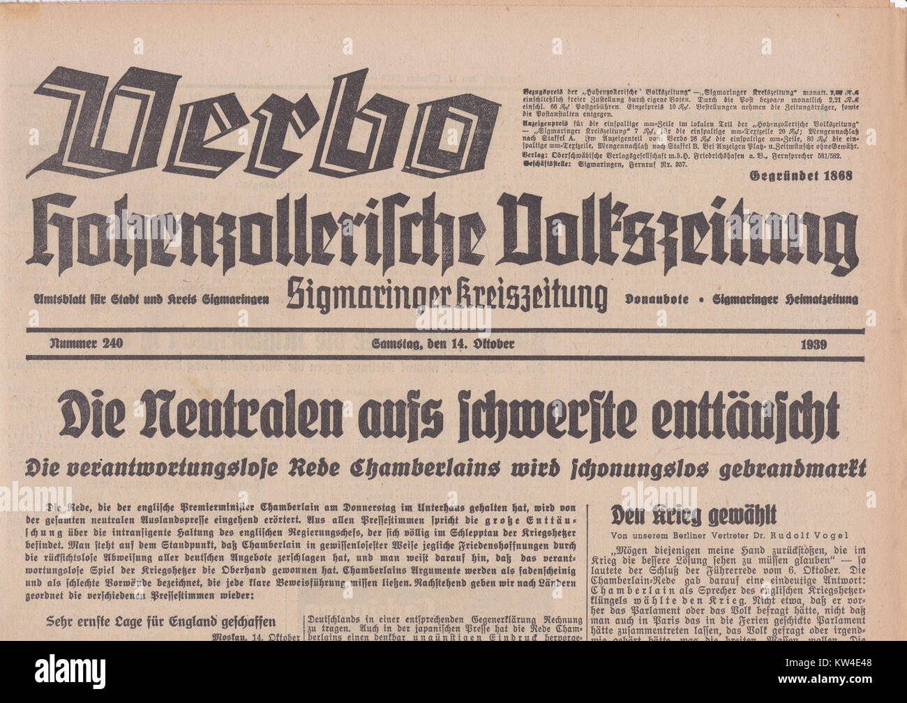 Verbo Hohenzollerische Volkszeitung Sigmaringer Kreiszeitung (Donaubote ...