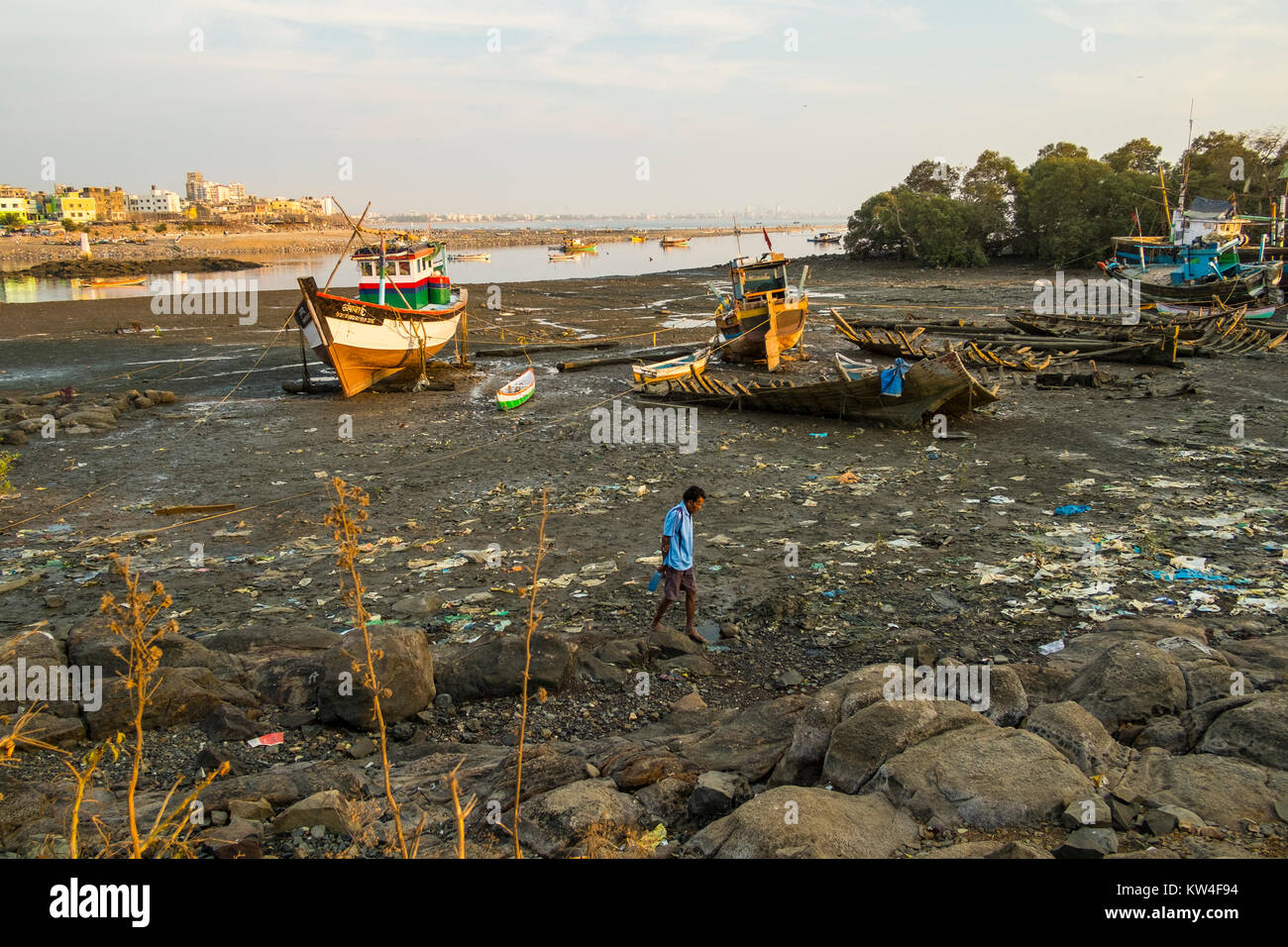 Garbage at Versova - Madh in Mumbai. Stock Photo