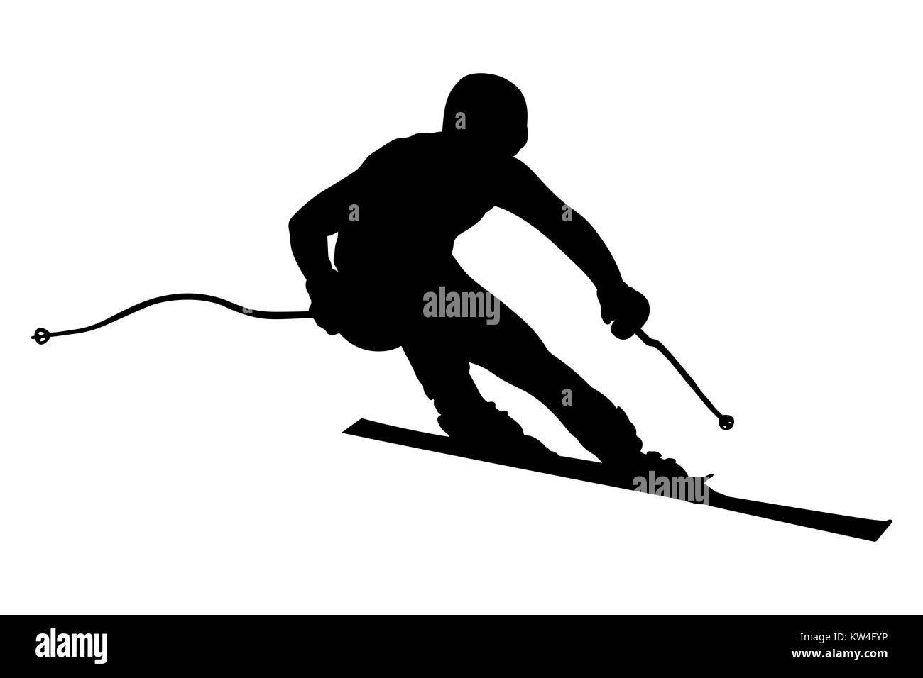 athlete skier super slalom skiing black silhouette Stock Photo