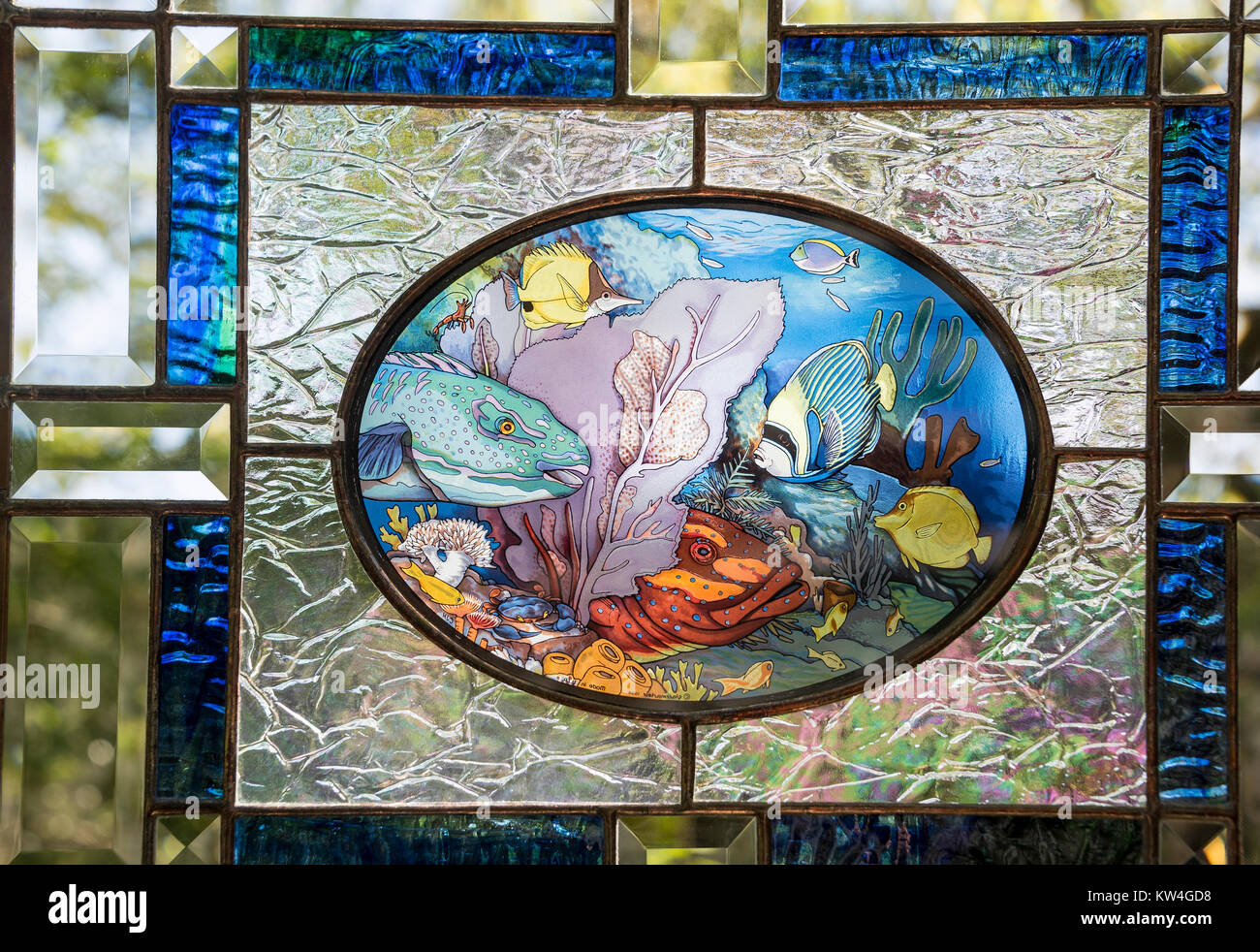Stained glass window in St Augustine, Florida. Stock Photo