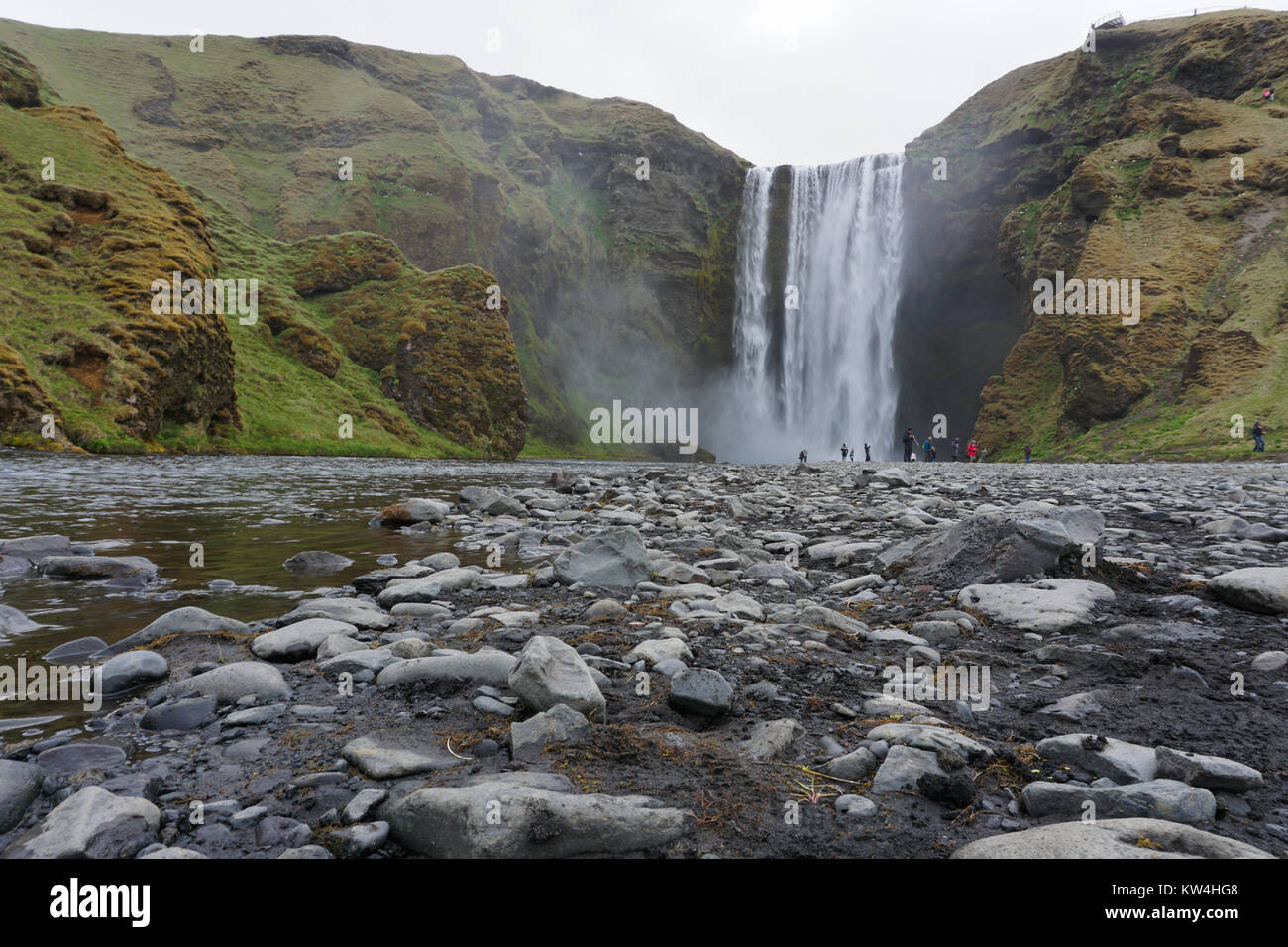 Low angle view of Skogafoss waterfall on the Skoga River in South Iceland. Stock Photo
