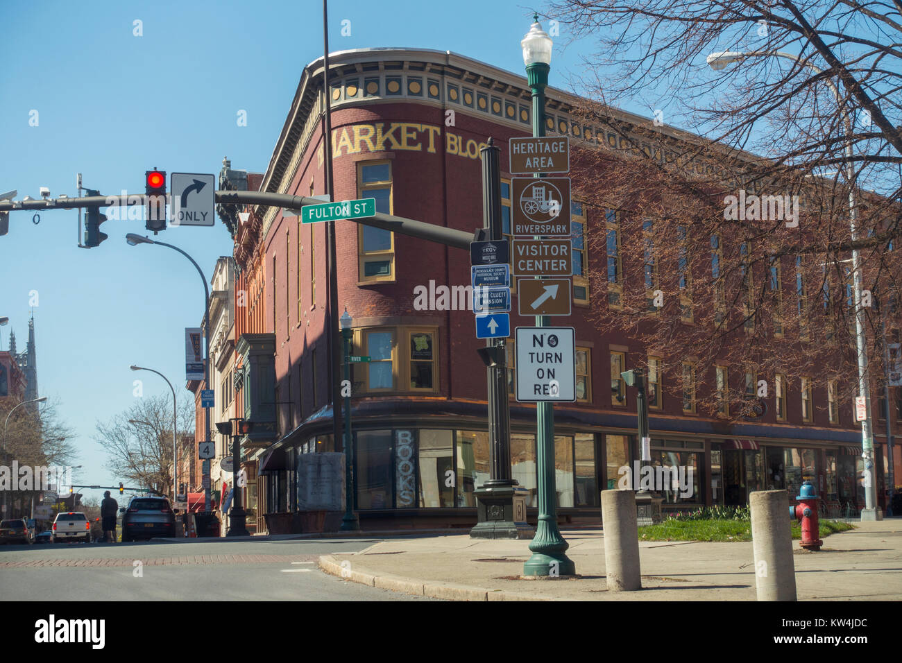 Market block Fulton street Troy NY Stock Photo Alamy