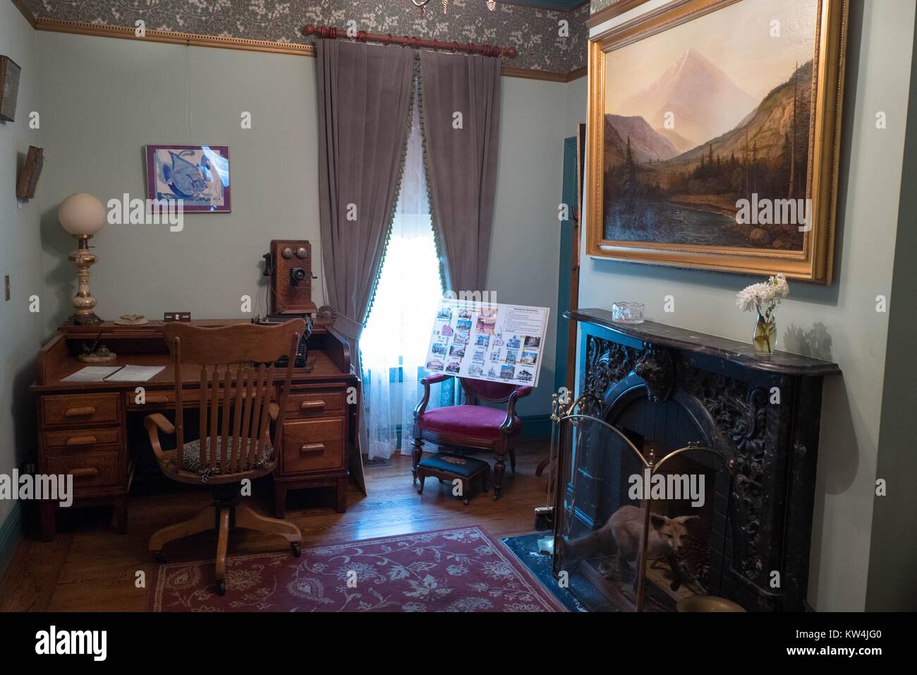 Interior view of a study at the Rengstorff House, a restored Victorian home and one of the first houses built in the Silicon Valley town of Mountain View, California, August 24, 2016. Stock Photo