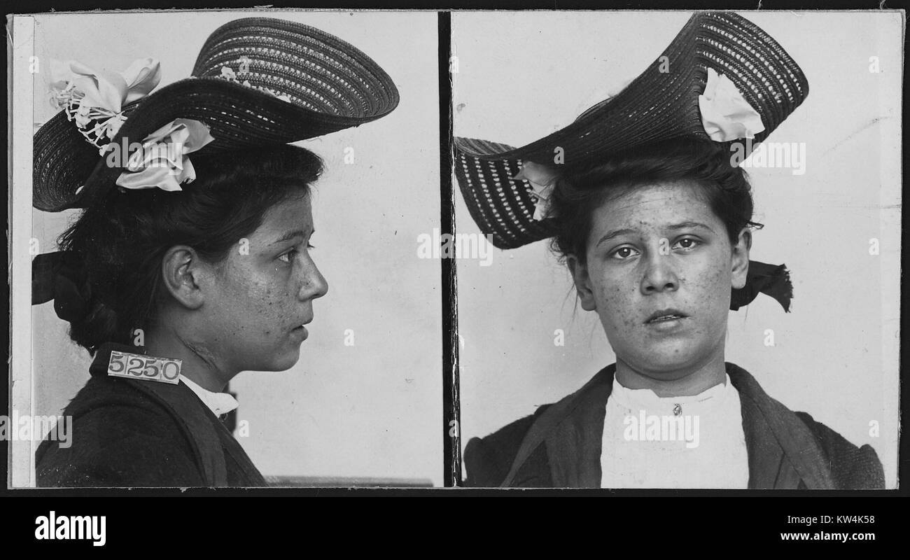 Mugshot of prisoner at Leavenworth Federal Penitentiary, Lizzie Cardish, who was fifteen years old and convicted of arson, 1906. She received a life sentence, later commuted to confinement until reaching age 21. Image courtesy US National Archives. Stock Photo